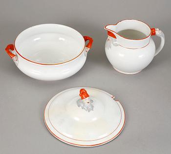 GRÖTSKÅL med LOCK och TILLBRINGARE, porslin, Göteborg, 1900-talets  första hälft.
