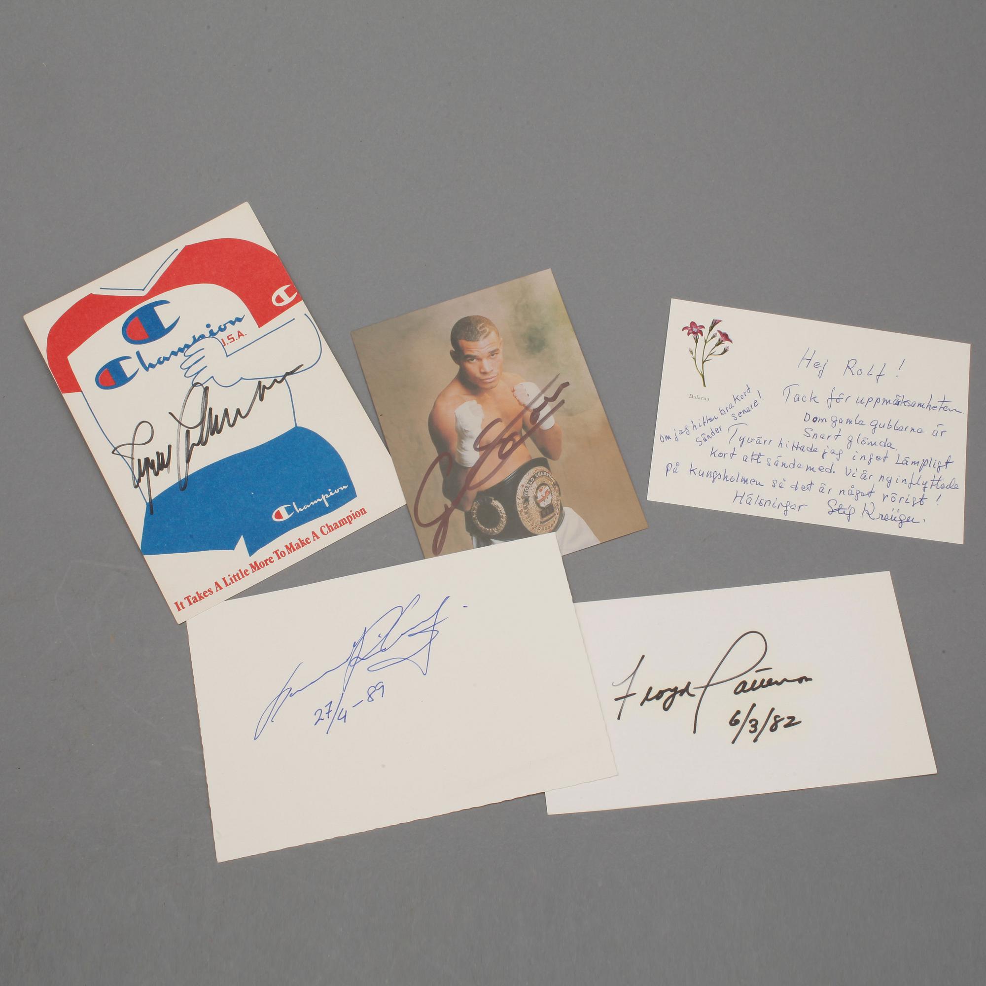AUTOGRAFER AV BOXARE, 5 st, främst Floyd Patterson och Ingemar Johansson.