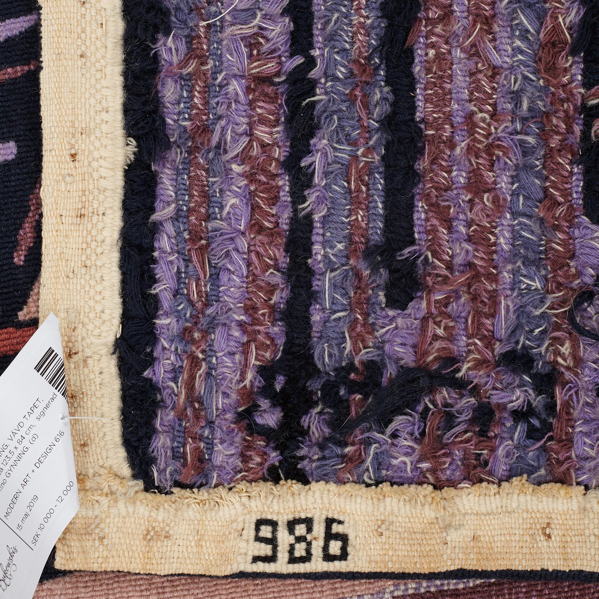 Lars Gynning, A TAPESTRY, flat weave, ca 123,5 x 84 cm,  signerad MTP fino GYNNING.