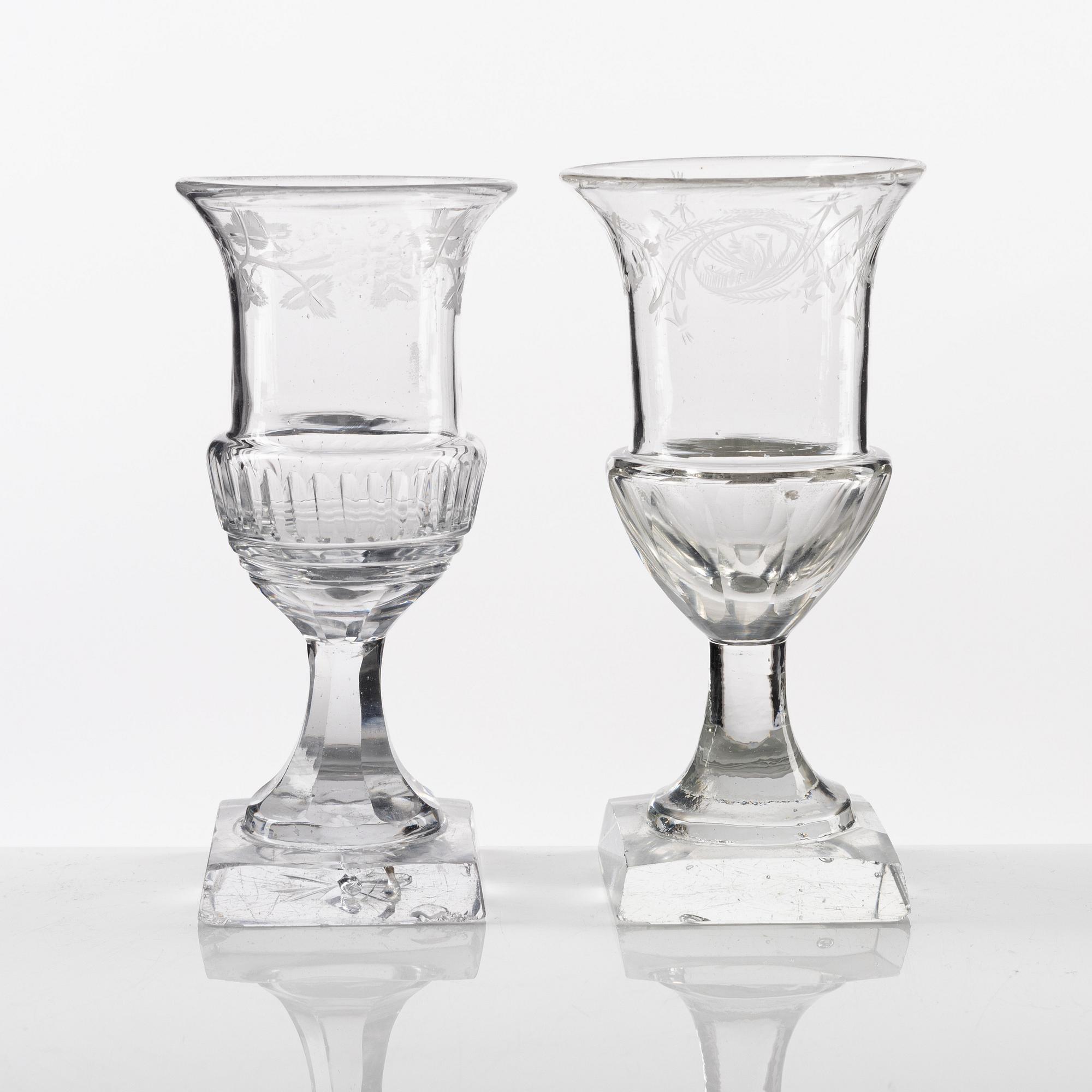 A set of 14 (6+8) Swedish Empure wine glasses, early 19th Century.