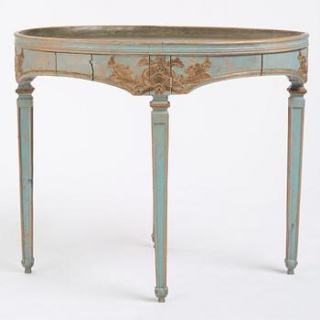 A blue painted Gustavian table, 18th century.