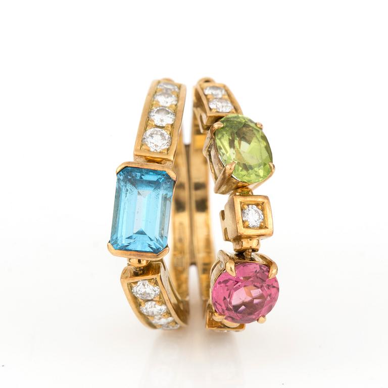 RING med briljantslipade diamanter och olika färgade stenar, 'Allegra', Bulgari, Italien.