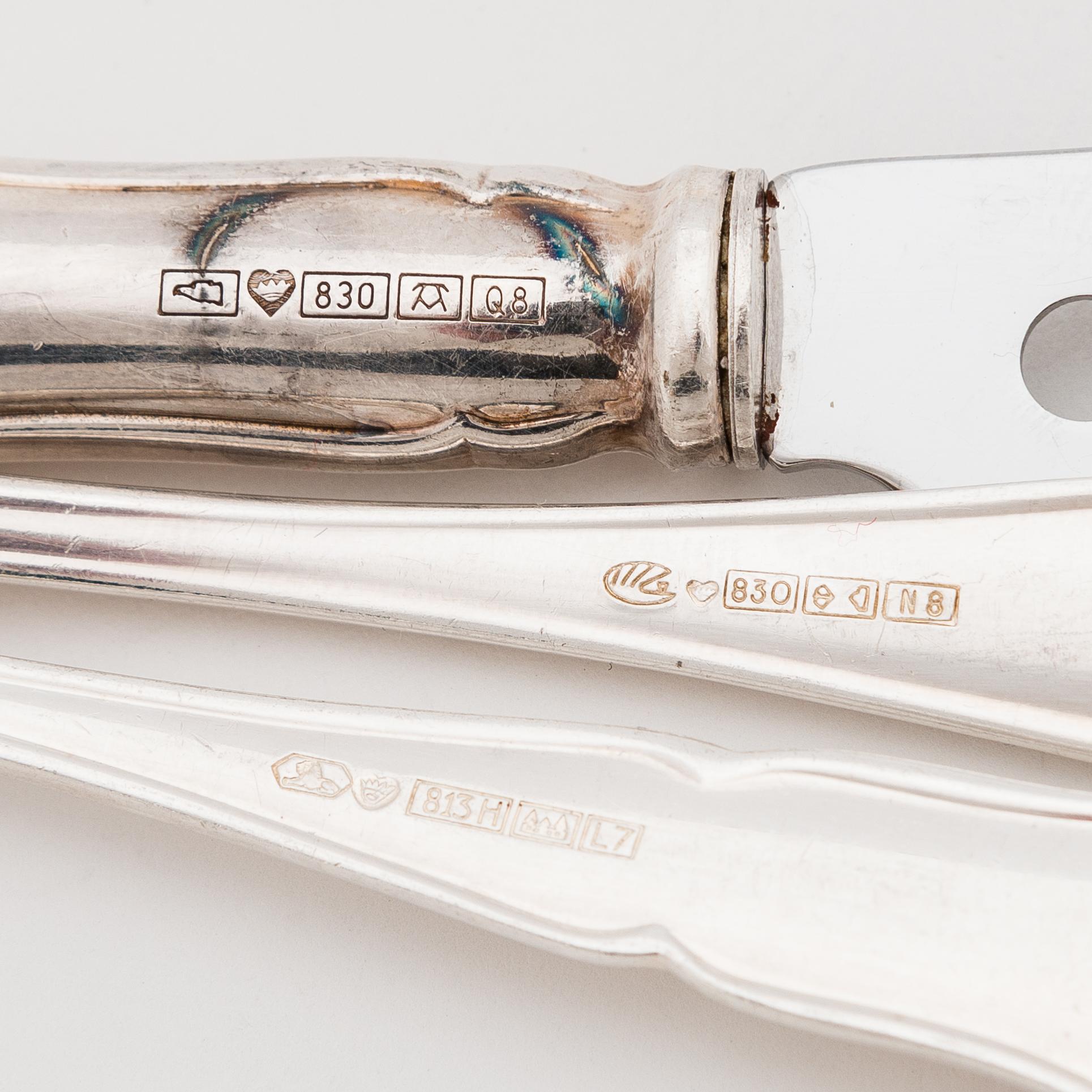 A 112-piece set of silver cutlery in lined wooden box, 'Chippendale', Kultakeskus, Hämeenlinna 1951-2006.