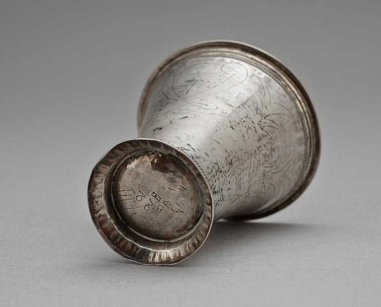 BÄGARE, silver, Mårten Fondelius, 1700/1800-tal. Uppsala. Vikt 41 g.