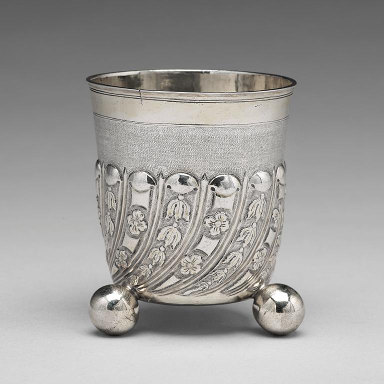 A Russian 18th century pacel-gilt silver beaker, unidentified makers mark, Moscow 1737.