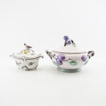 Bowls with lids, 2 pcs, Rococo style, Rörstrand, first half of the 20th century, stoneware.