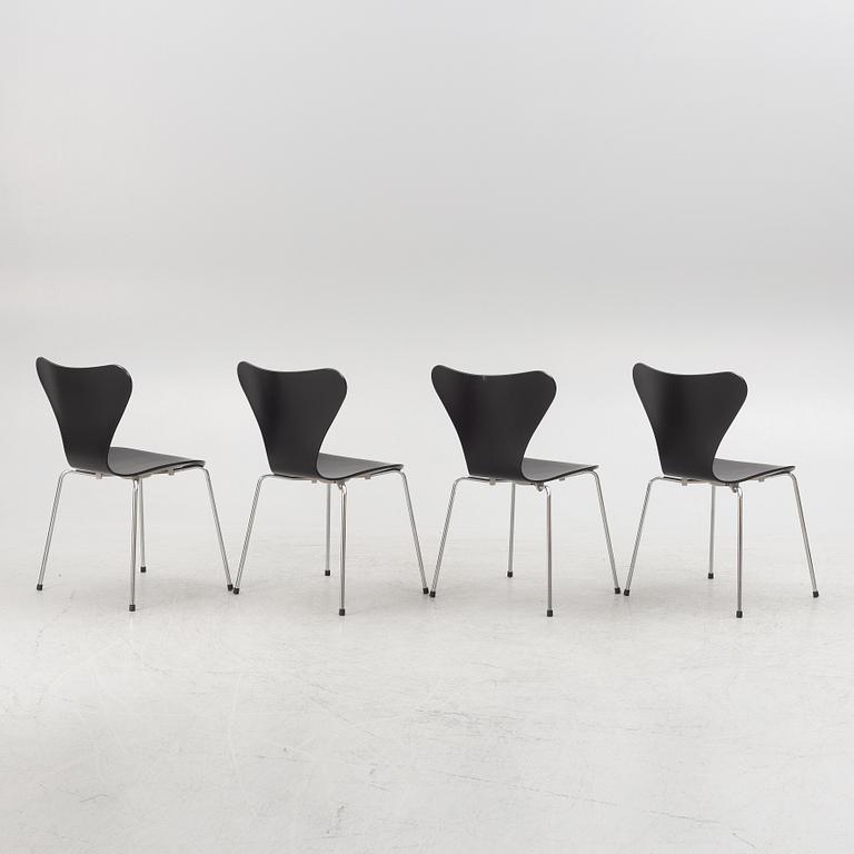 Arne Jacobsen, four "Seven" chairs, Firtz Hansen, Denmark, 2005.