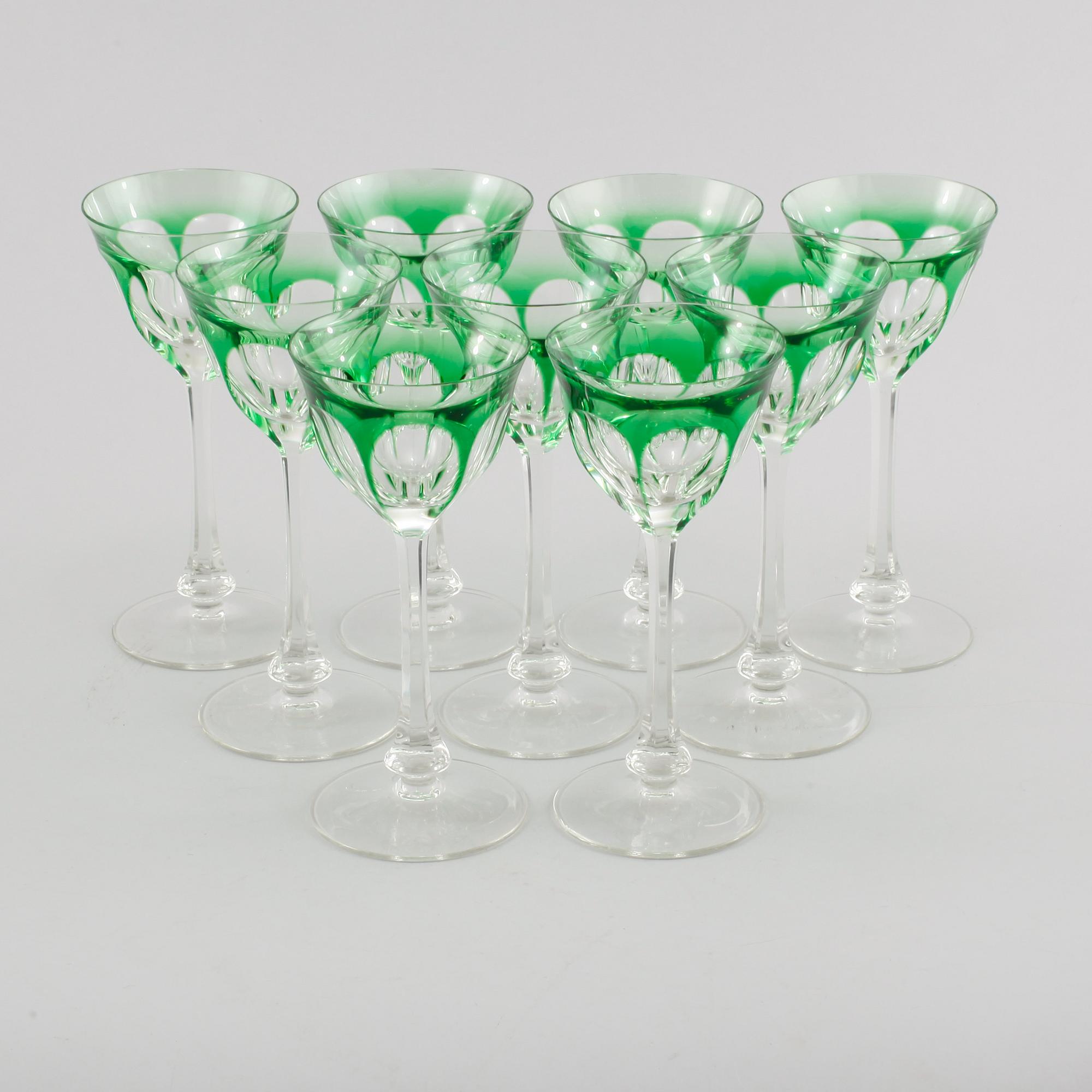 VINGLAS, 9 st, glas, Böhmisk typ, 1900-tal.