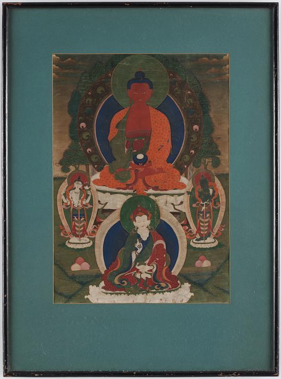 A Tibetan thanka, ink and colour on paper, 19th Century.