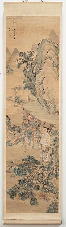 RULLMÅLNINGAR, tre stycken, tusch och färg på papper. Qingdynastin, 1800-tal.