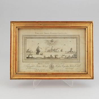 A gustavian frame with enfraving vy Fredrik Akrel after a drawing by Jean Jacques von Biland, 18th Century.
