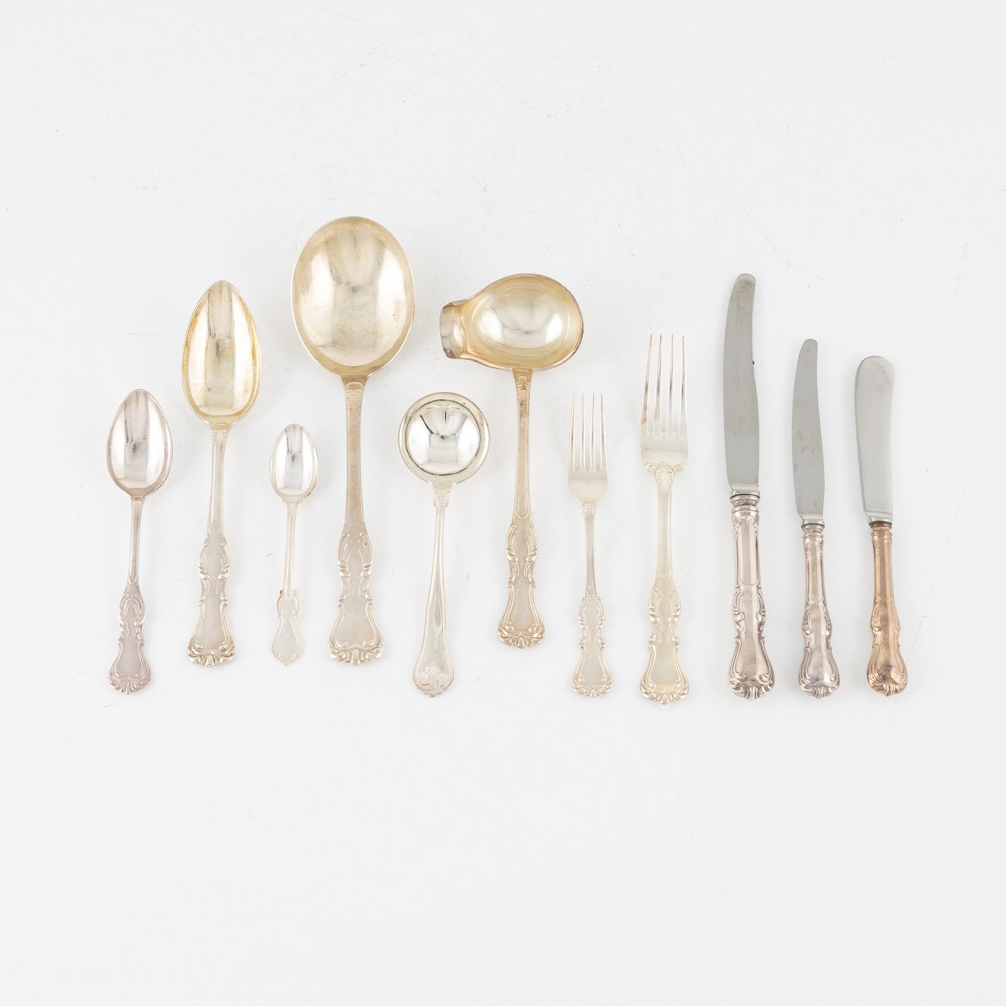 Besticksuppsättning, silver, 102 delar, mestadels "Prince Albert", C.G. Hallberg, Stockholm, 1958-62.