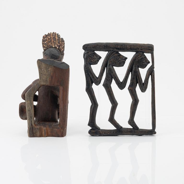 Skulpturer, två stycken, trä. Asmat, Indonesien, Jakarta, 1900-tal.