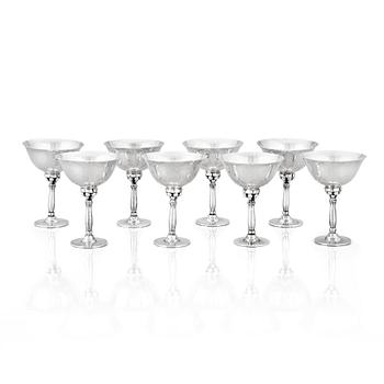 132. Harald Nielsen, a set of eight sterling cocktail glasses, Georg Jensen, Copenhagen 1933-77, design nr 479 and 479A.