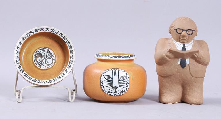 VAS, FAT samt FIGURIN, stengods, Lisa Larson, Gustavsberg.