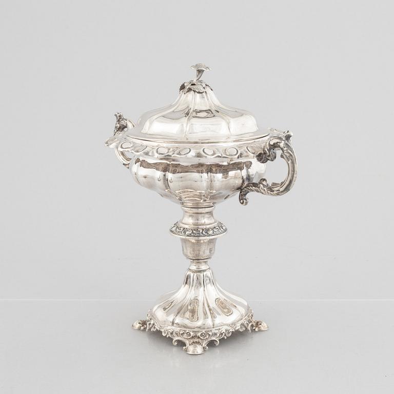 A Swedish silver sugarbowl with cover, marks of Carl Nyström, Stockholm 1845.