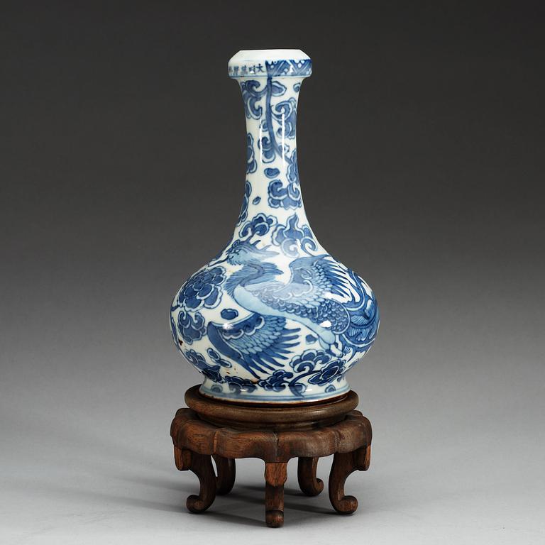 A blue and white vase, Qing dynasty, 17th Century with Wanli's six character mark.