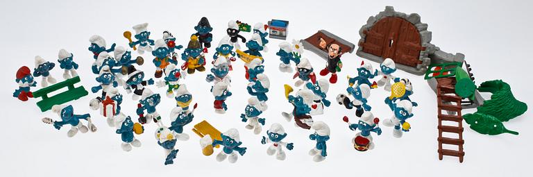 PARTI LEKSAKER, 44 st, Smurfar, Peyo, Bully/Schleich, West Germany.