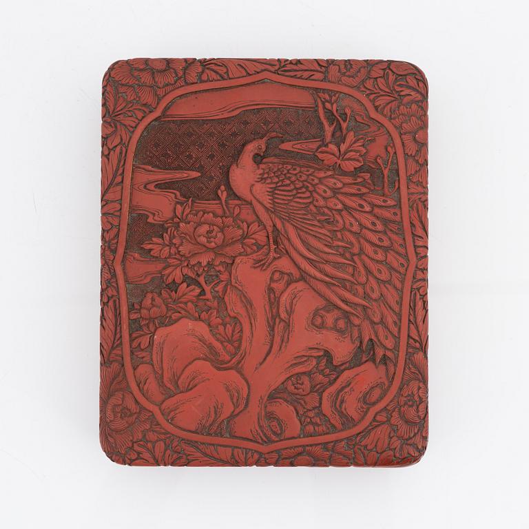 A Japanese red lacquered box, 20th Century.