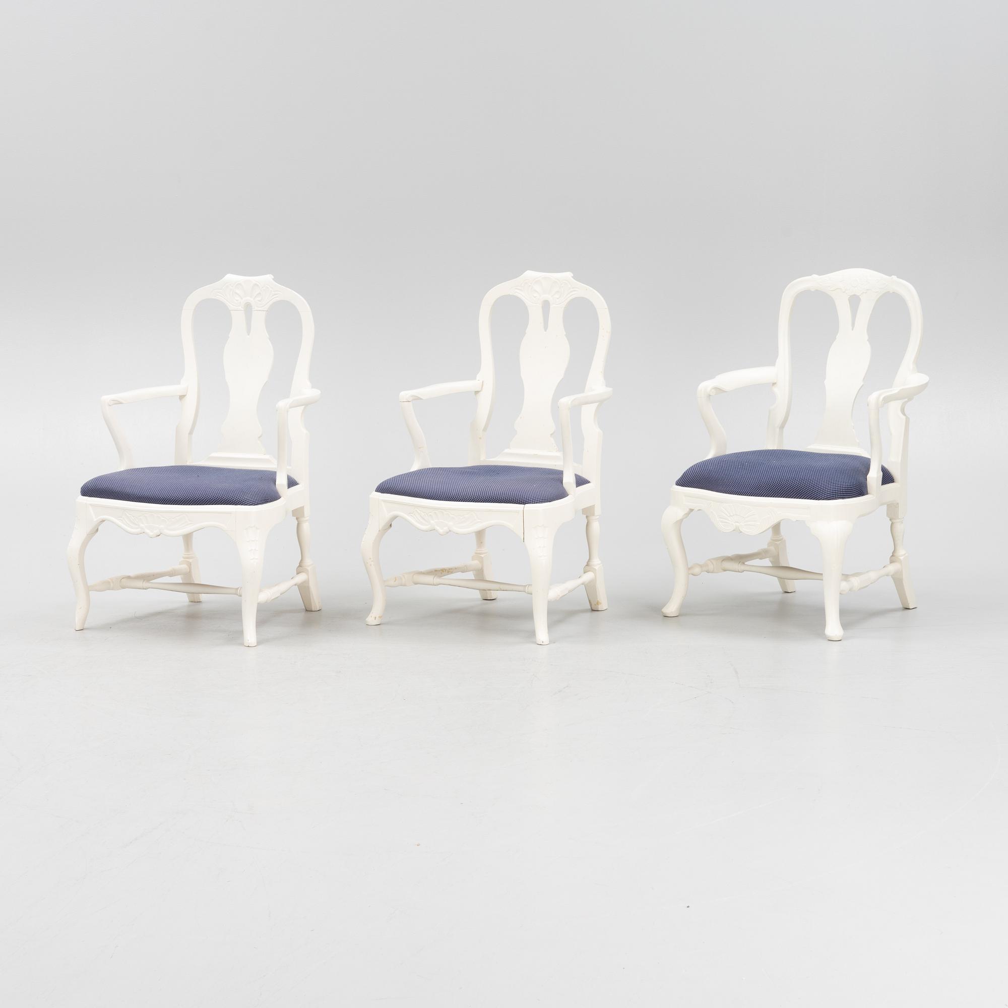 A set of three Rococo style chairs, second half of the 20th Century.