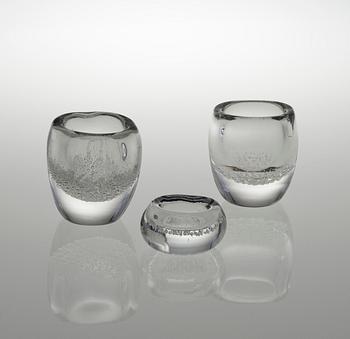 KAJ FRANCK, BOWLS, 3 pcs, glass, signed K. Franck Iittala.