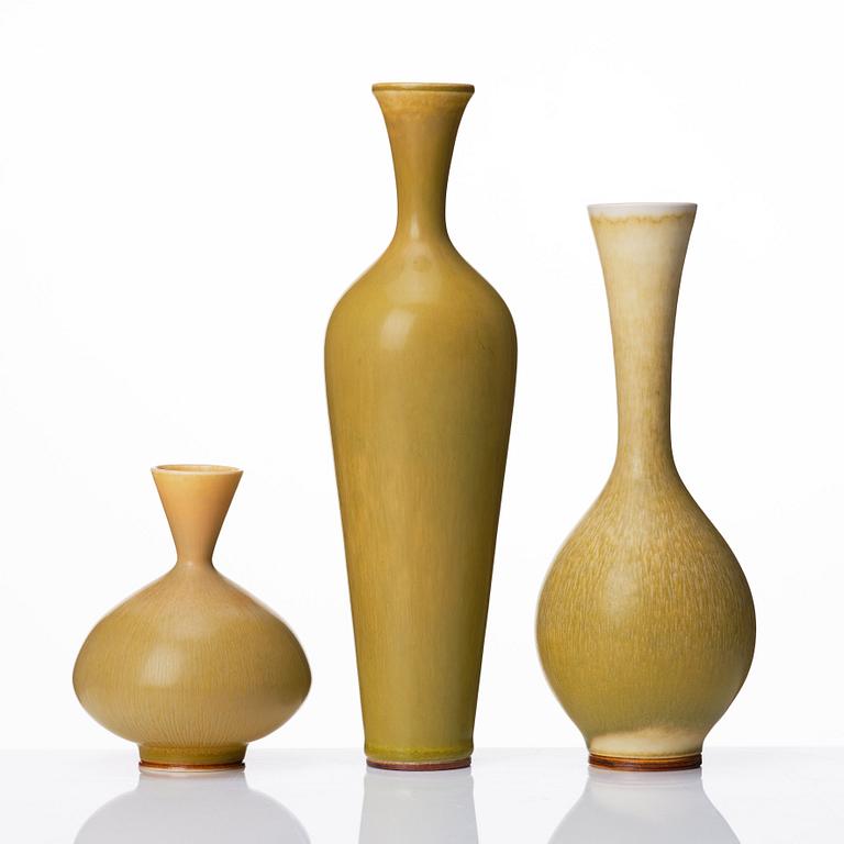 Berndt Friberg, a set of three stoneware vases, Gustavsberg studio, Sweden 1957, 1976 and possibly 1959.