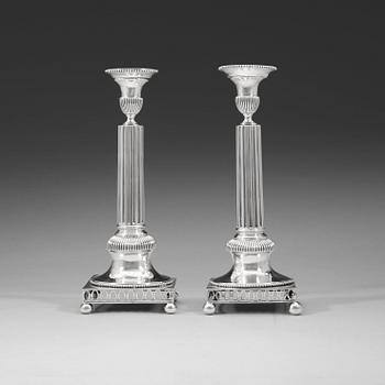 436. A matched pair of Swedish 18th century silver candlesticks, Stephan Westerstråhle, Stockholm 1795 and 1796.