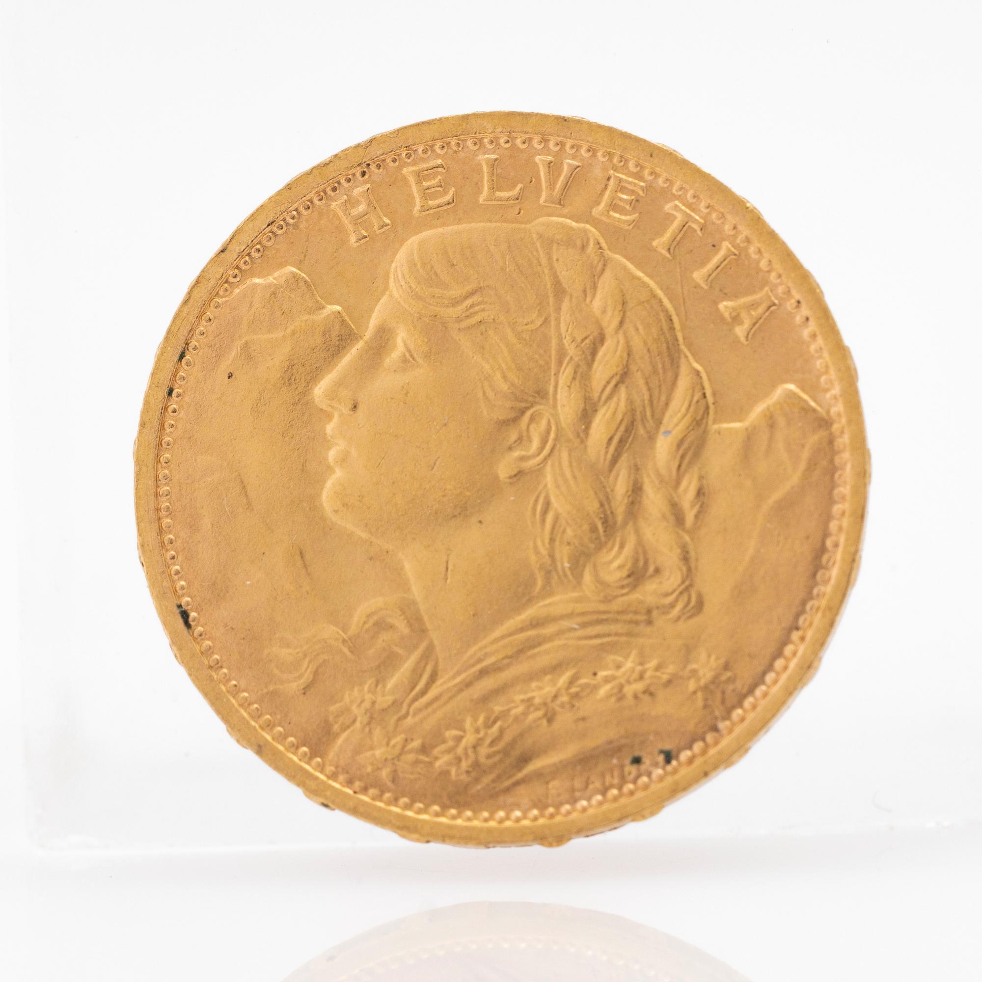 Gold coin, Switzerland, 20 Franc, 1927.