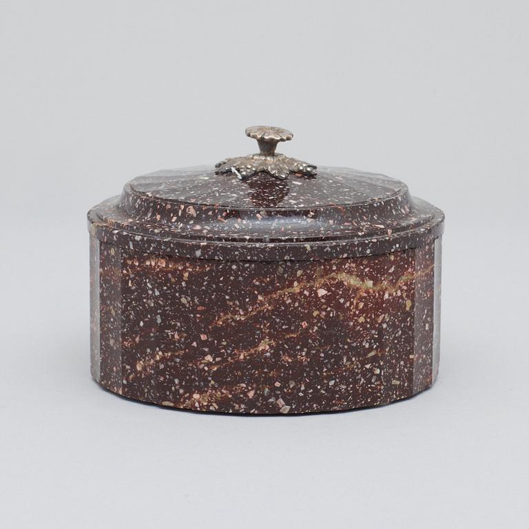 A Swedish Empire 19th century porphyry butter box.