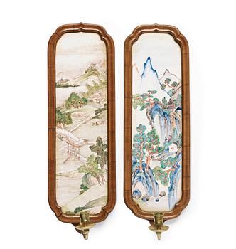 Two export enamel on copper wall sconces, Qing dynasty, Qianlong (1736-1795).