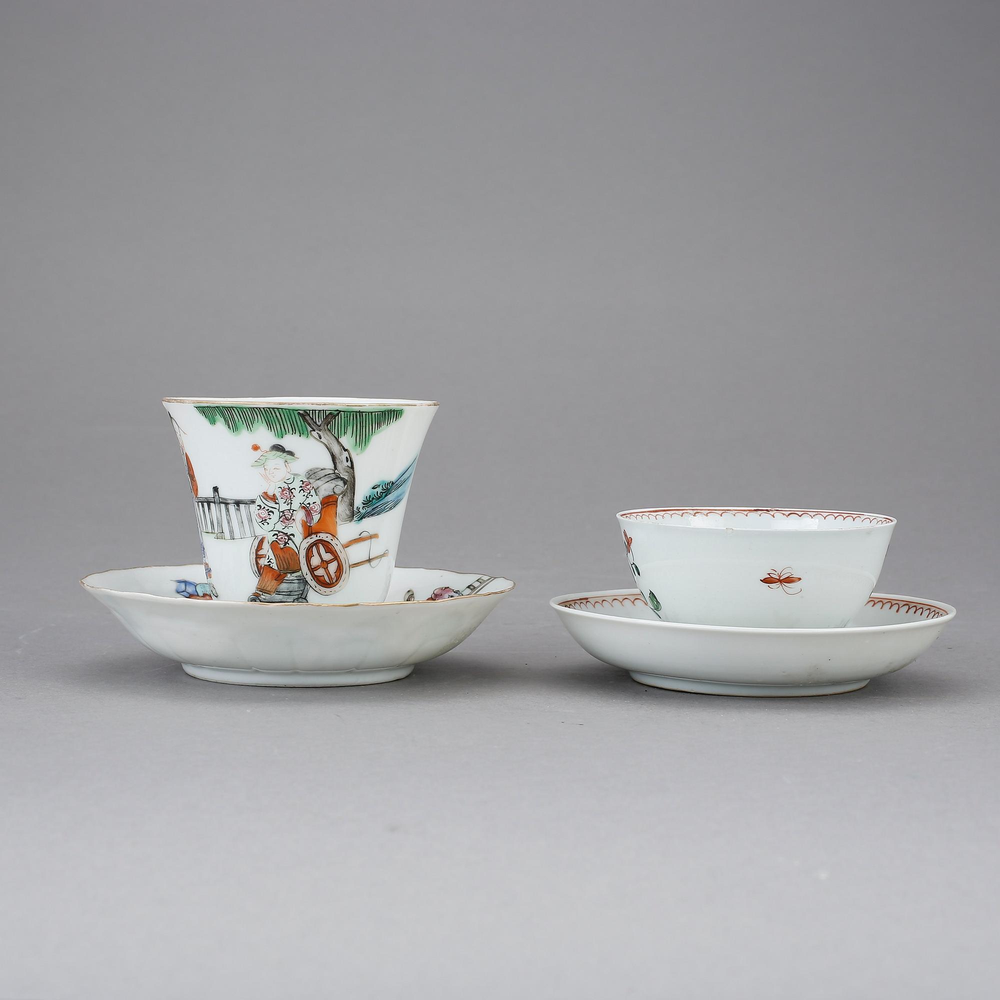 KOPPAR MED FAT, porslin, Kina, 1700-tal respektive 1800-tal.