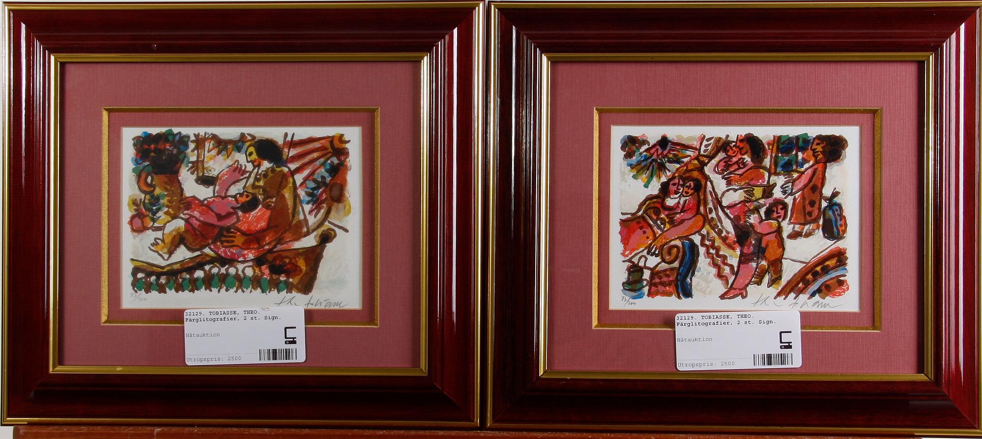 TOBIASSE, THEO. Färglitografier, 2 st, sign.