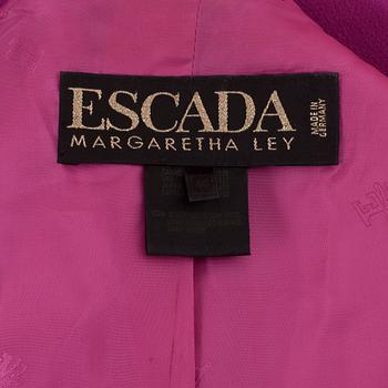 ESCADA, a hot pink wool two-piece suit consisting of a jacket and skirt. Size 42.