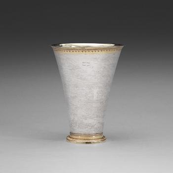 581. A Swedish 18th century parcel-gilt beaker, marks of Jacob Lundbom, Askersund (1750-1753).