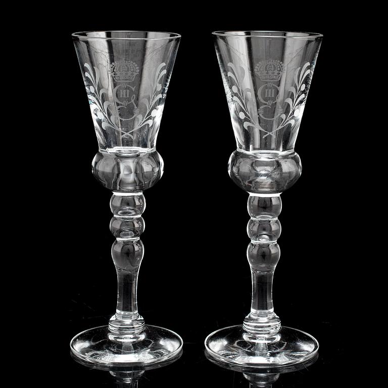 SNAPSGLAS, 10 st, "Gustav III", Reijmyre Glasbruk.