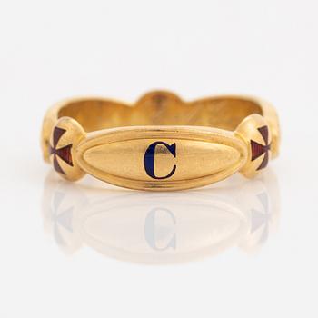 Frimurarring, 18K guld och emalj.
