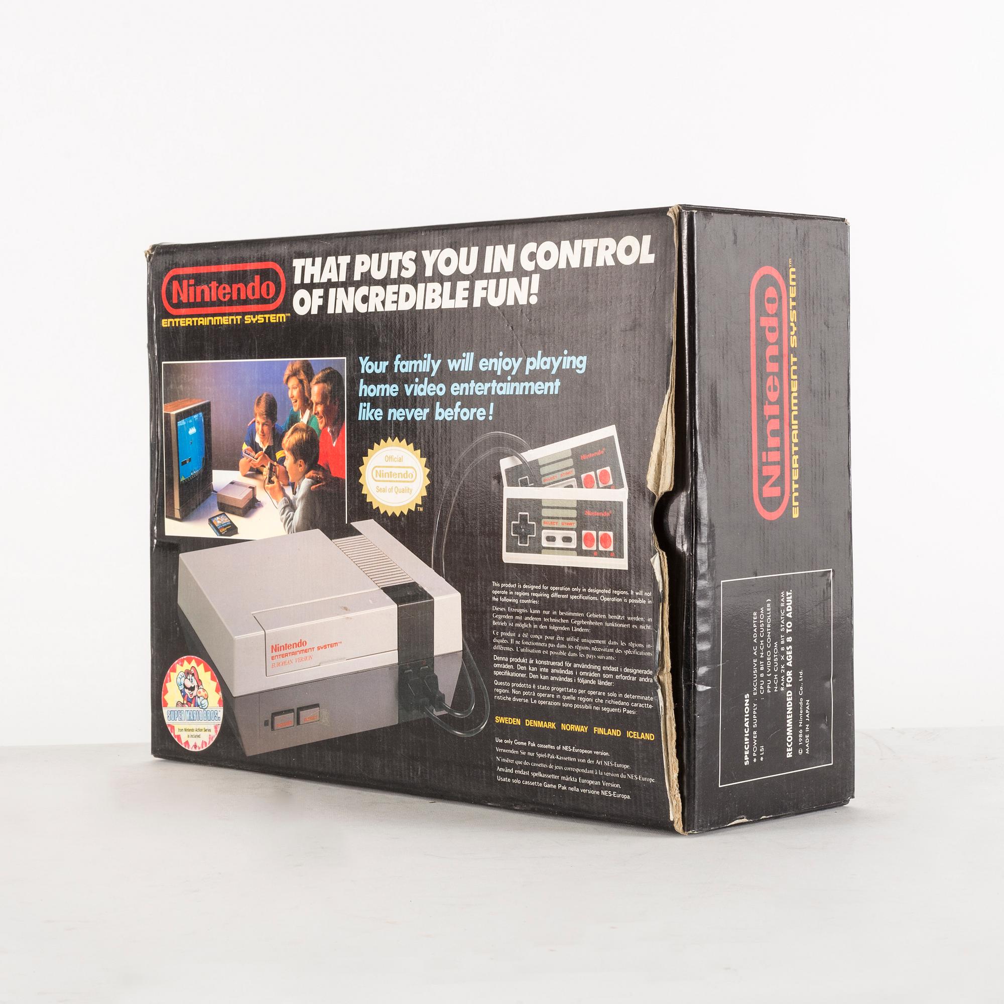 REKLAMSKYLT samt KARTONG, Nintendo 8-bitar, Nintendo 1980-tal.
