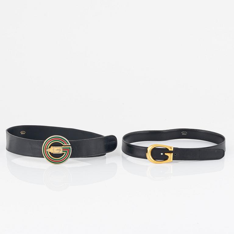 Gucci, two black leather belts, size 70-85.