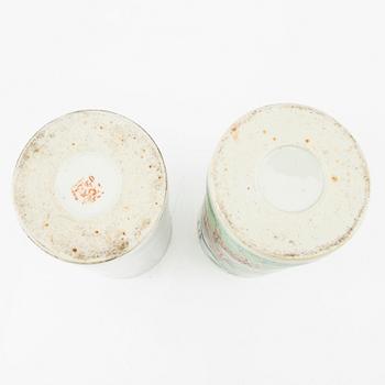 Two enamelled Chinese brush vases, late 20th century.