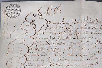 PERGAMENTBREV MED DAGA HÄRADS SIGILL, 1680-tal.