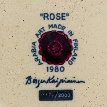 Birger Kaipiainen, a decorative 'Rose' ceramic plate, signed, numbered 1581/2000, Arabia Art Made in Finland 1980.