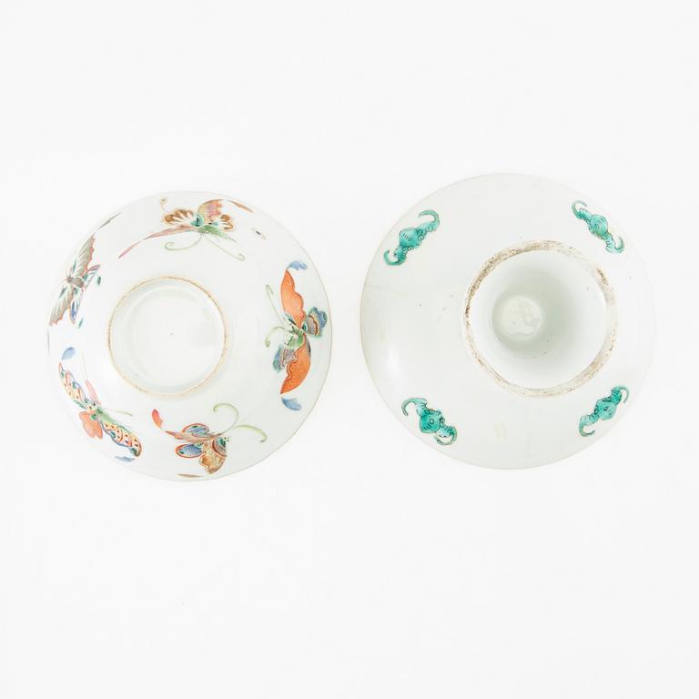 A Chinese stemcup, a bowl and two cups, late Qing dynasty/early 20th century.