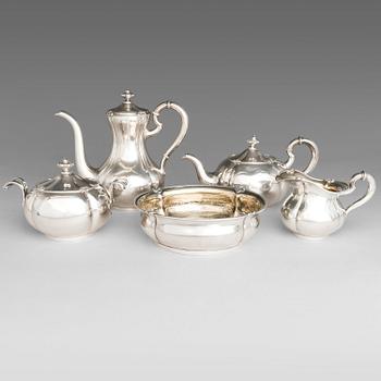 SAZIKOV, A 5-piece silver coffee and tea set, mark of the Sazikov Firm, Imperial Warrant, Saint Petersburg 1860.