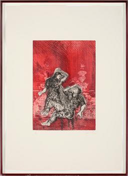 Sandro Chia · SANDRO CHIA, "Two persons in a garden", färgetsning med akvatint, 1985, sign o dat -85, numr 5/50