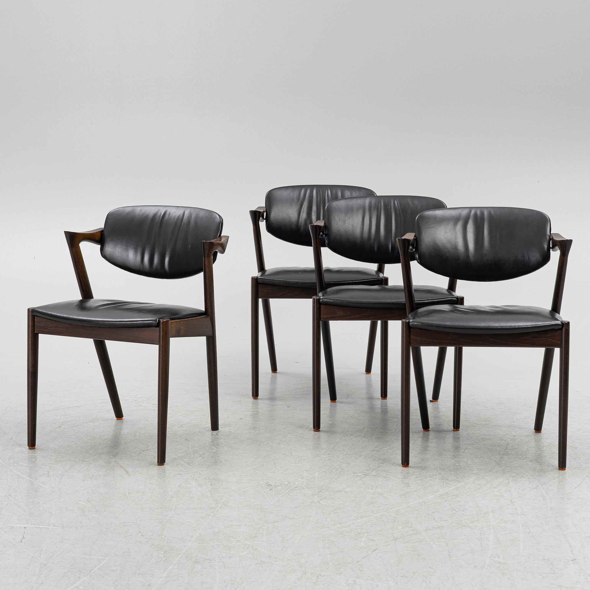 Kai Kristiansen, Four chairs, model 42, Schou Andersen, Denmark, 1950s.