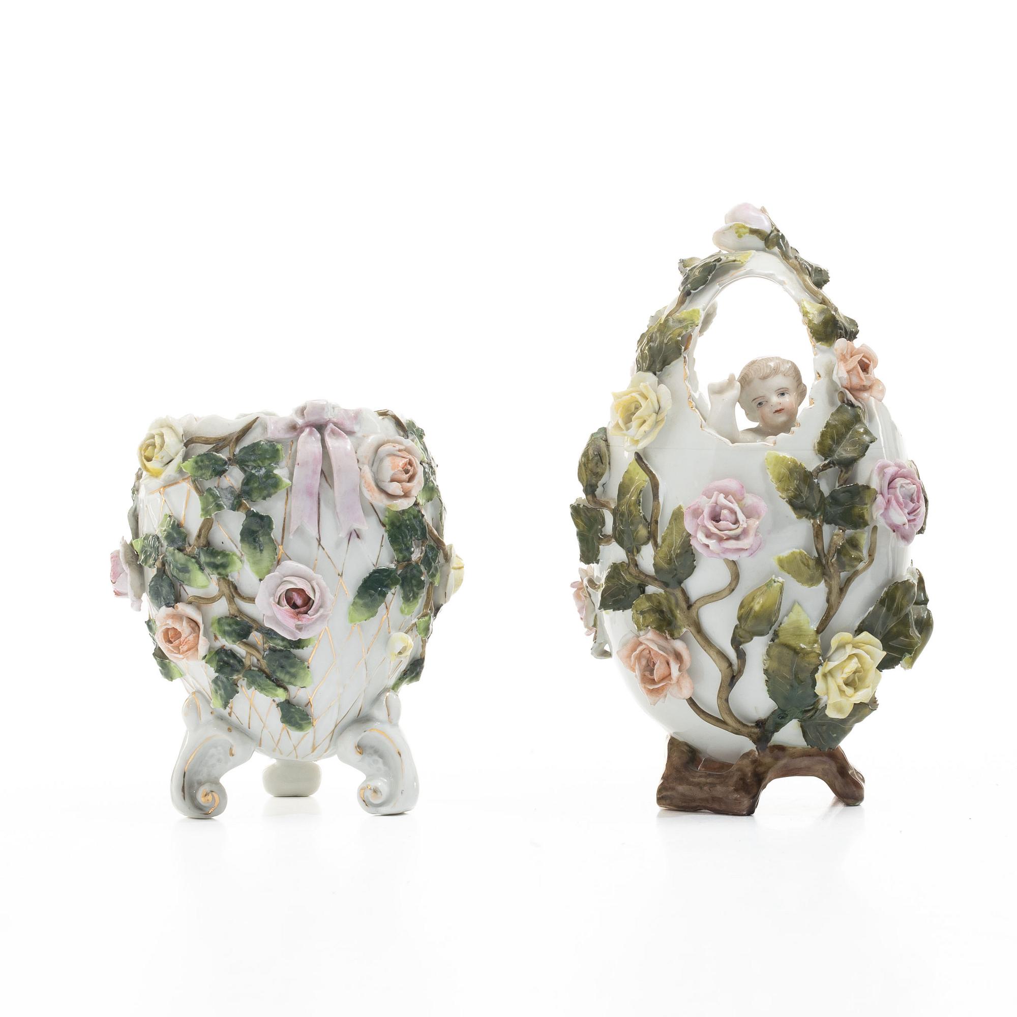 Table decorations, 2 pcs, porcelain, probably Sitzendorf, Germany, 1887–1900.