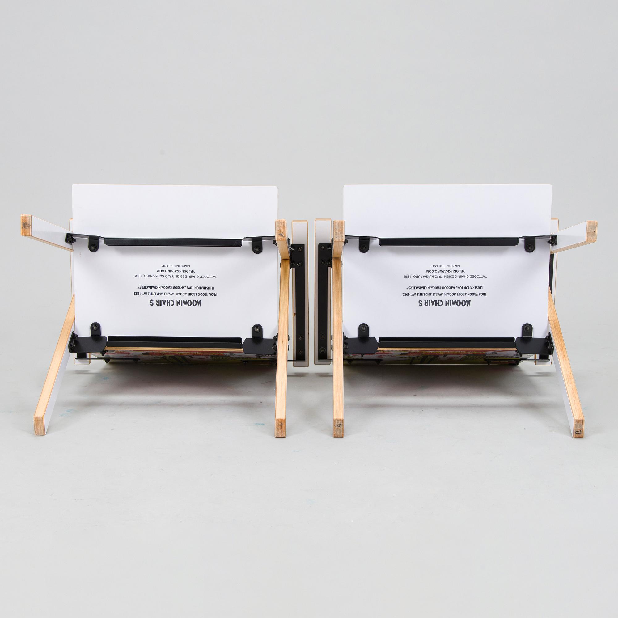 Yrjö Kukkapuro, Children's furniture, two 'Moomin S chairs'  and a table collaboration with Modeo and Moomin Characters.