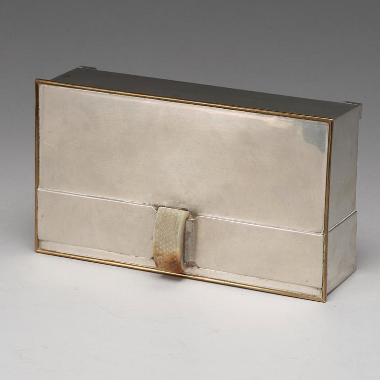 Nils Fougstedt, a pewter, brass and nephrite box, Svenskt Tenn, Stockholm 1944.