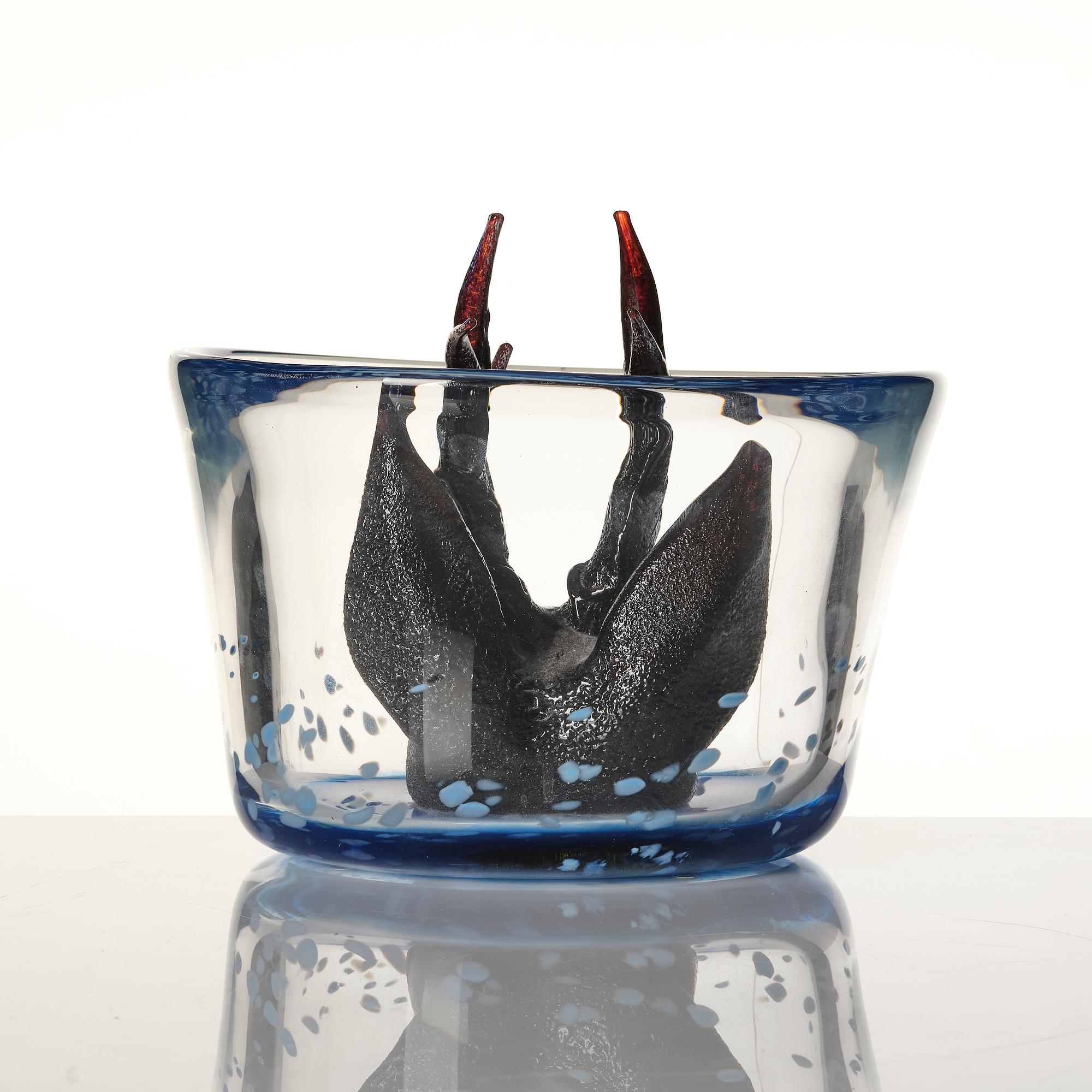 Ernst Billgren, a glass sculpture "Swimming Deer", in wooden box, Kosta Boda, Sweden, lim. ed. 23/30.