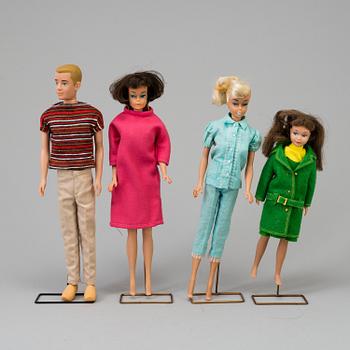 4 Barbiedolls, mattel 1960's.